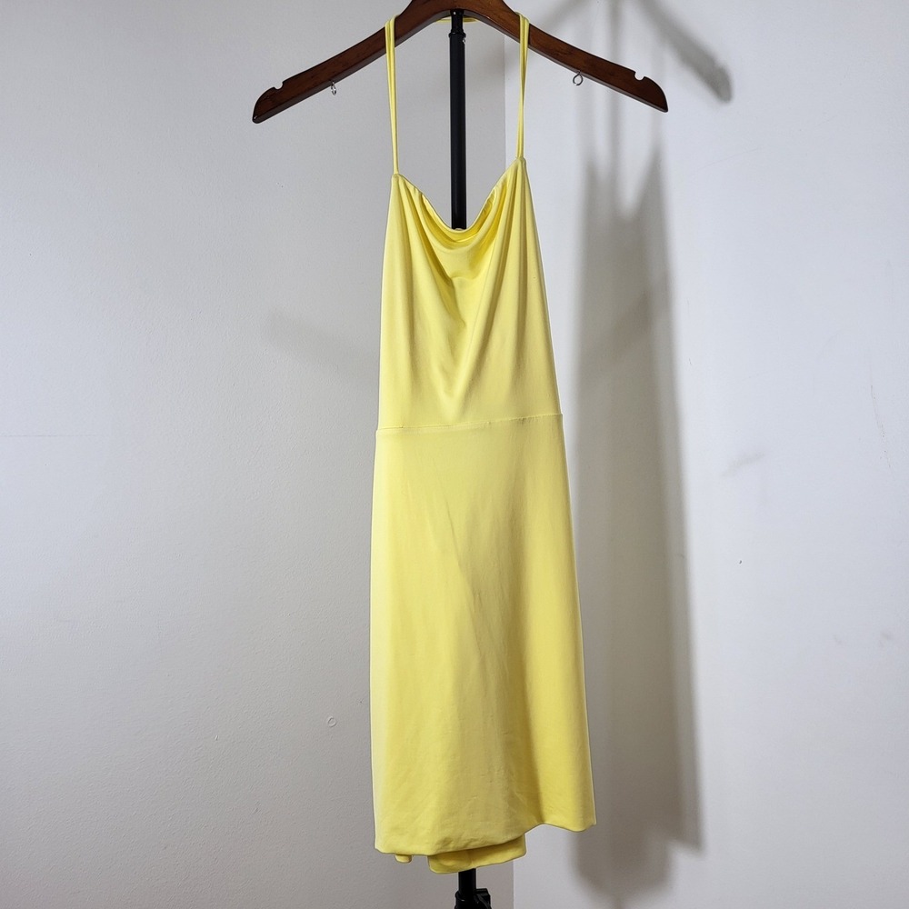 Mistress Rocks Yellow Cowl Neck Halter Mini Dress Small Cross Back Bodycon
